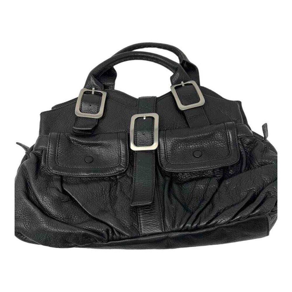 Cole Haan Black Leather Crossbody Satchel with Buckle Details
